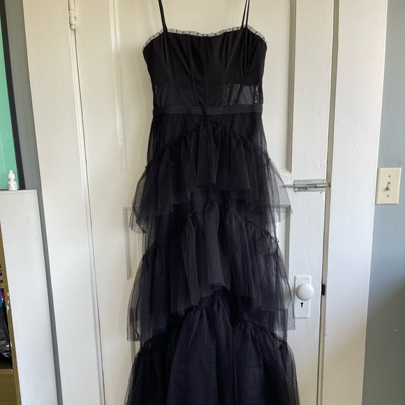 PM414,Elegant A-line Layered Tulle Black Prom Dress,Sheer Corset Long Evening Dress,Black Graduation Dres