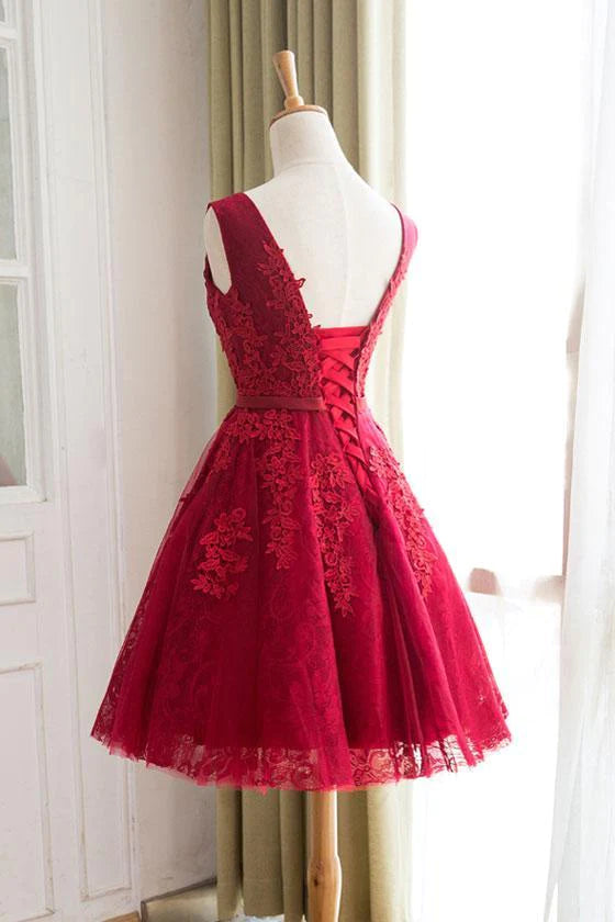 PM119,2022 New Arrival A Line Scoop Tulle & Appliques Homecoming Dresses With Sash