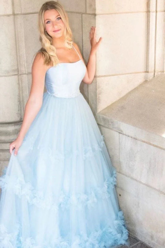 PM363,A Line Tulle Princess Formal Evening Dresses Sky Blue Long Prom Dresses