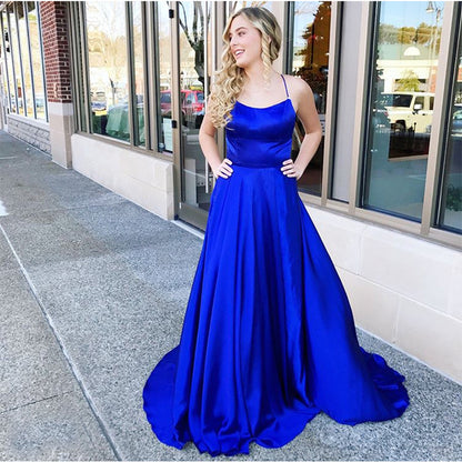 PM497,Simple Royal Blue Prom Dresses, A-Line Satin Long Evening Formal Gown